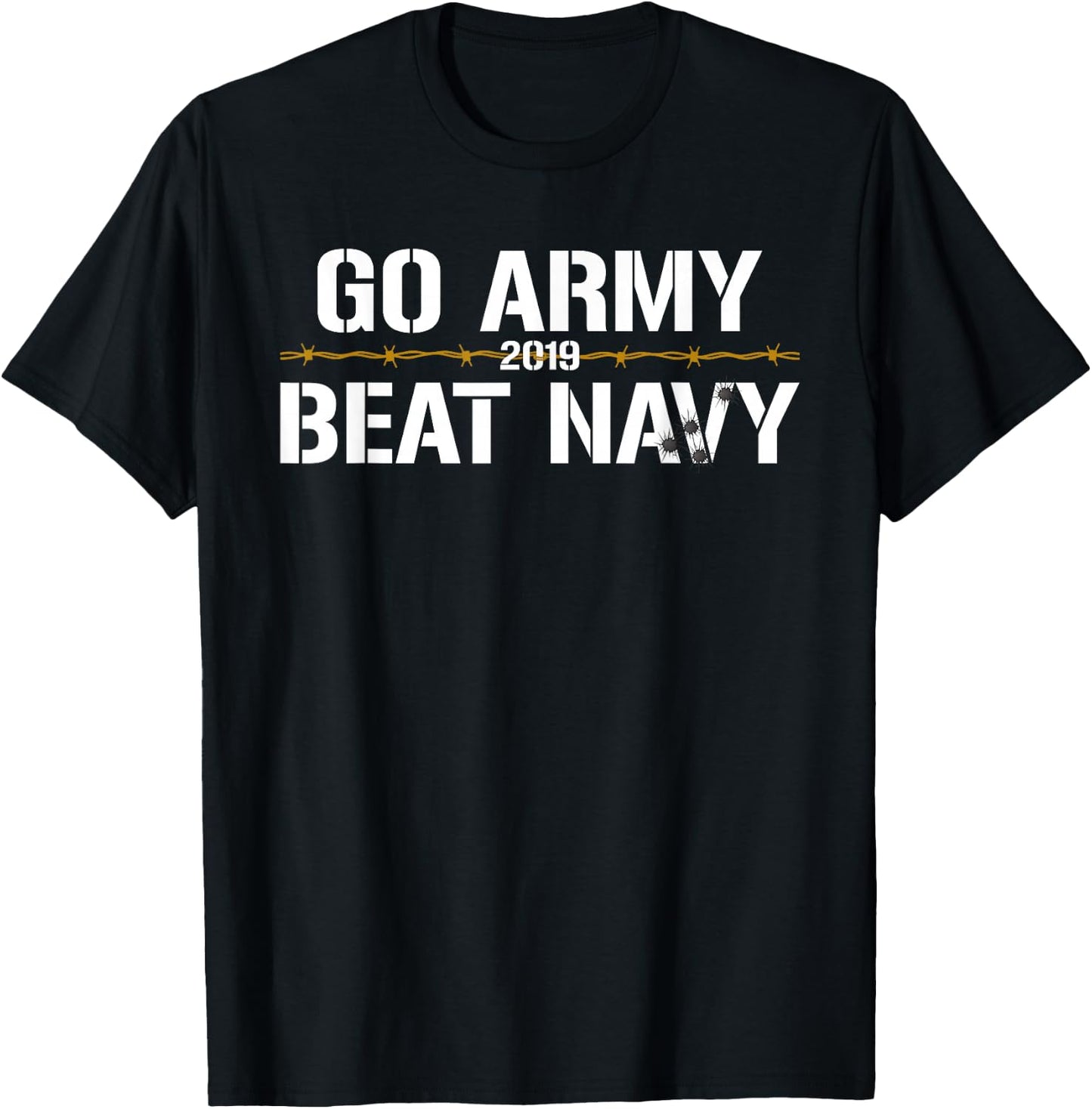 Veterans & Armed Forces Design (VAFD) Go Army, Beat Navy! 2019 Barbed Wire & Bullet Holes Black Cotton T-Shirt - T-Shirt | Black