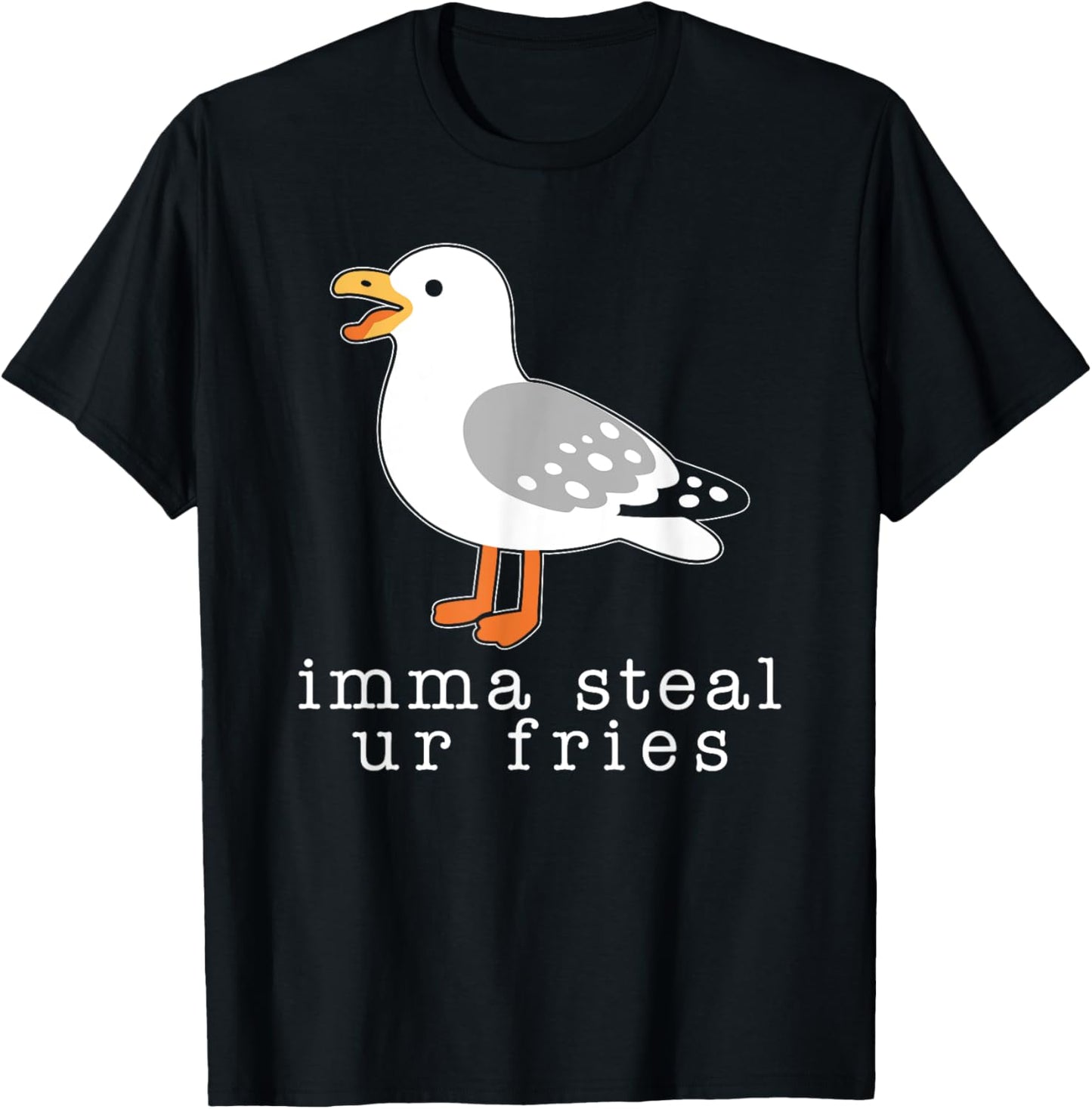 Imma Steal Ur Fries Women, Funny Cute Seagull Brid Meme T-Shirt - T-Shirt | Black