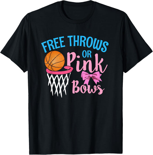 Free throws or Pink Bows Gender Reveal Cute Girl T-Shirt - T-Shirt | Black