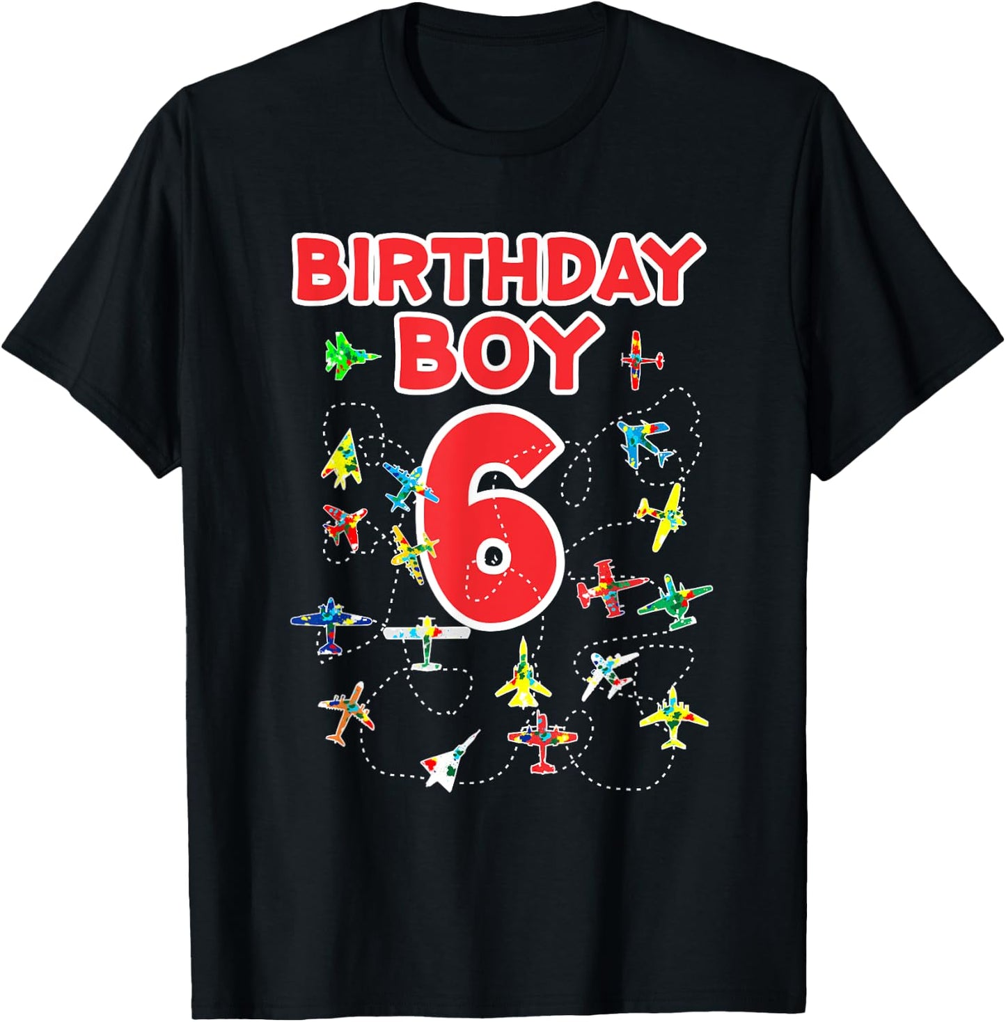 6th birthday boy airplane shirt-Six Birthday party Kids T-Shirt - T-Shirt | Black