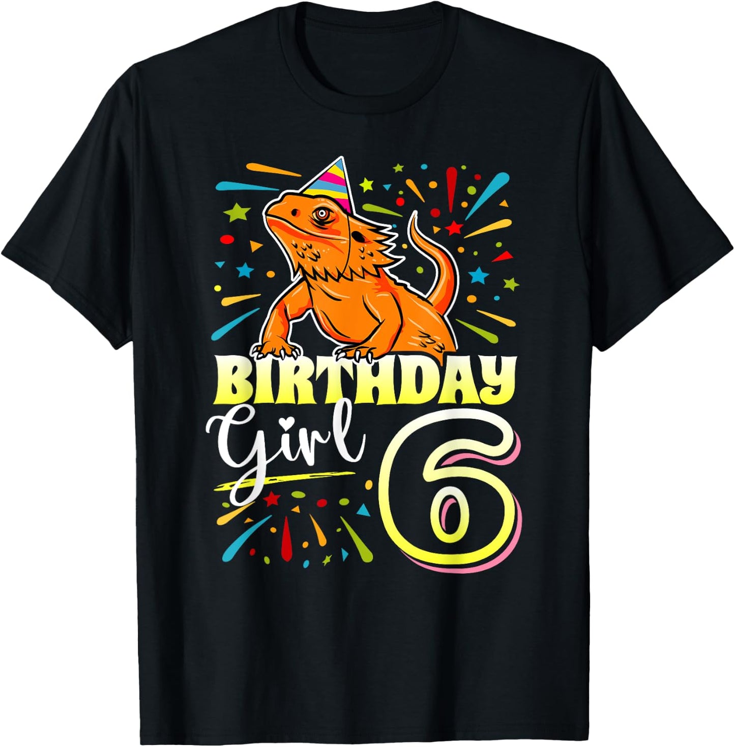 Bearded Dragon Lizard Kids 6th Birthday - 6 Year Old Girl T-Shirt - T-Shirt | Black