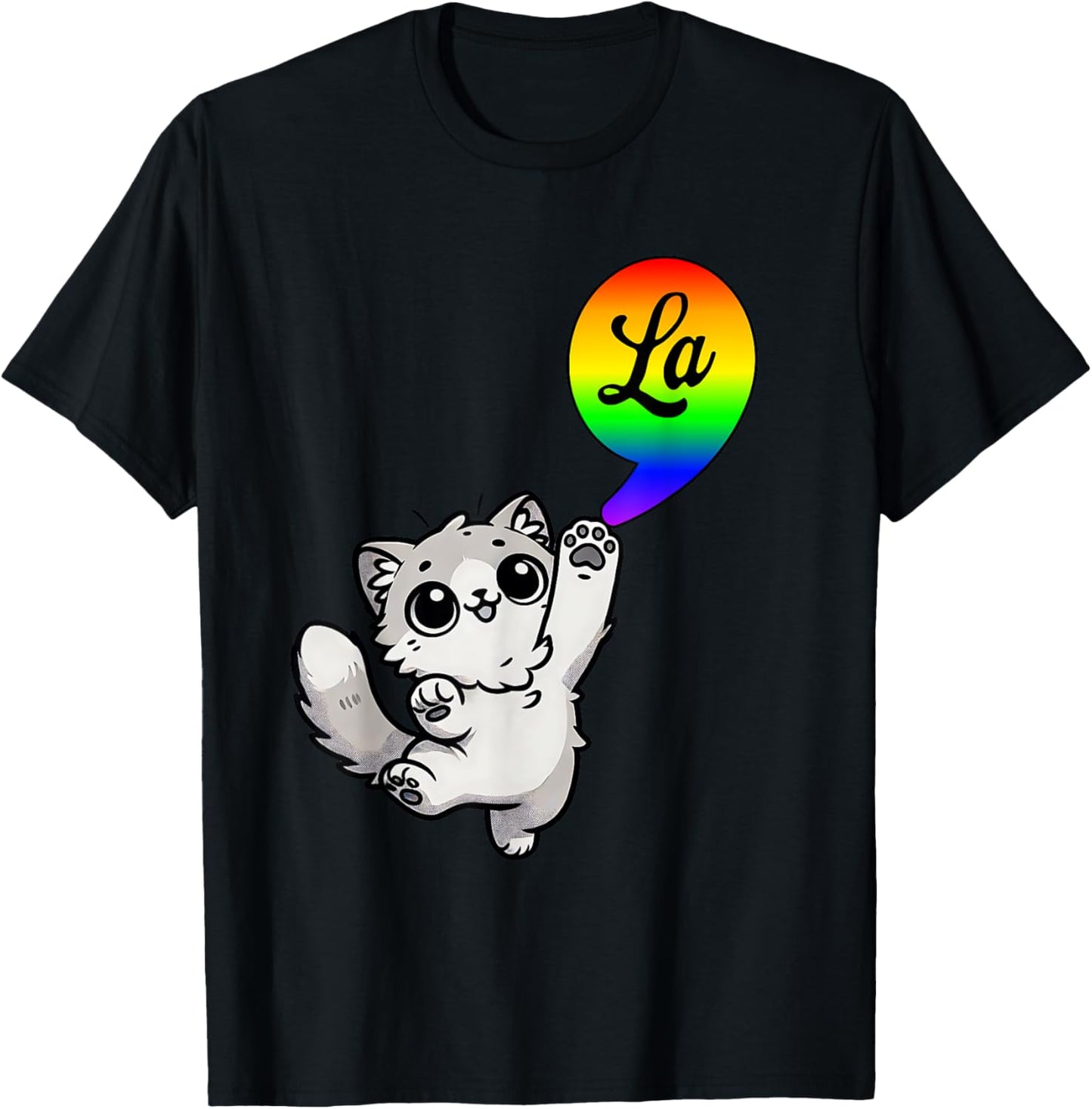 Comma-LA with cute cat Kamala Rainbow design Men Women Kids T-Shirt - T-Shirt | Black