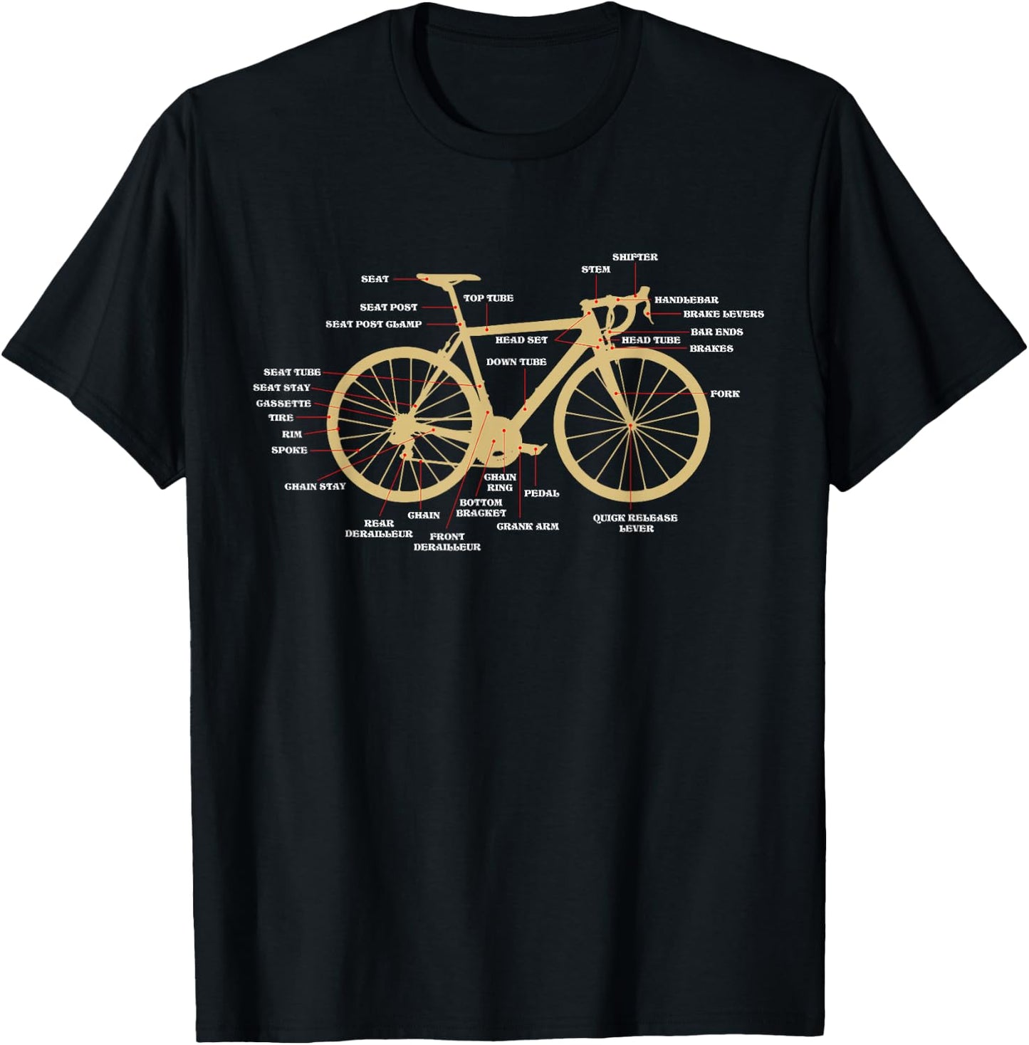 Bicycle Cycling Anatomy Road Bike Parts Biking Cyclist T-Shirt - T-Shirt | Black