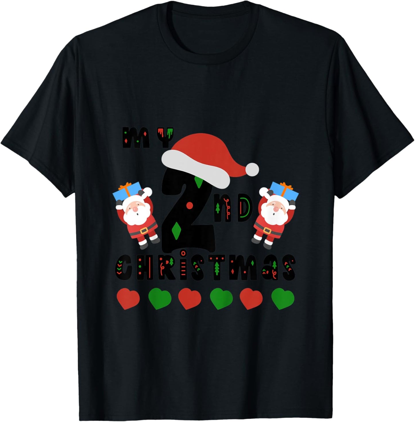 Kids My Second Christmas Baby Child 2nd Xmas Gift T-Shirt - T-Shirt | Black