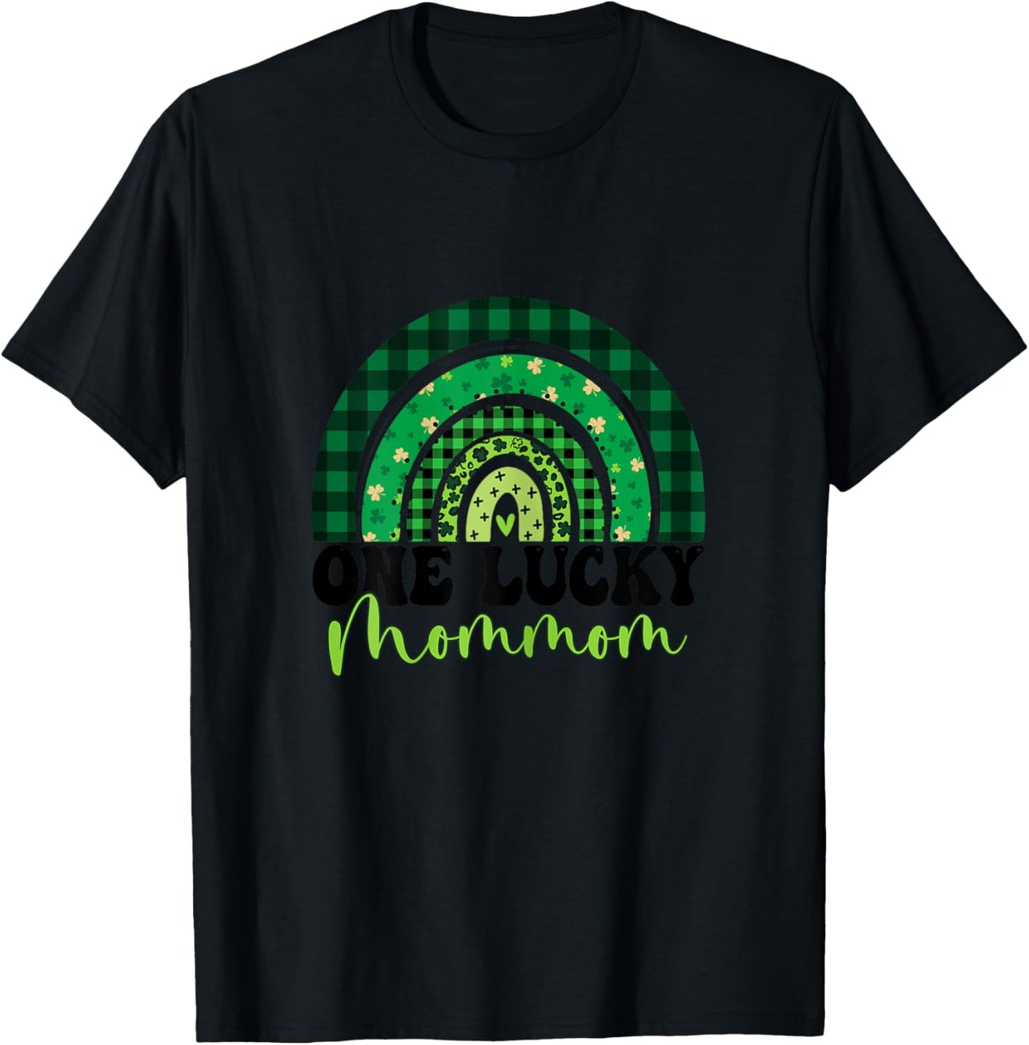 One Lucky Mommom Rainbow Irish St Patricks Day Shamrock T-Shirt - T-Shirt | Black