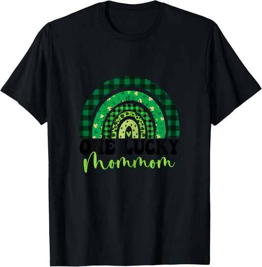 One Lucky Mommom Rainbow Irish St Patricks Day Shamrock T-Shirt - T-Shirt | Black