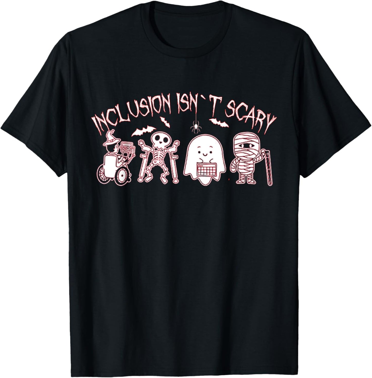 Inclusion Isn't Scary Teacher Skeleton Ghost Cute T-Shirt - T-Shirt | Black