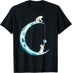 Cats Playing In Space Word Moon Kitten Cat Lover Women Kids T-Shirt - T-Shirt | Black
