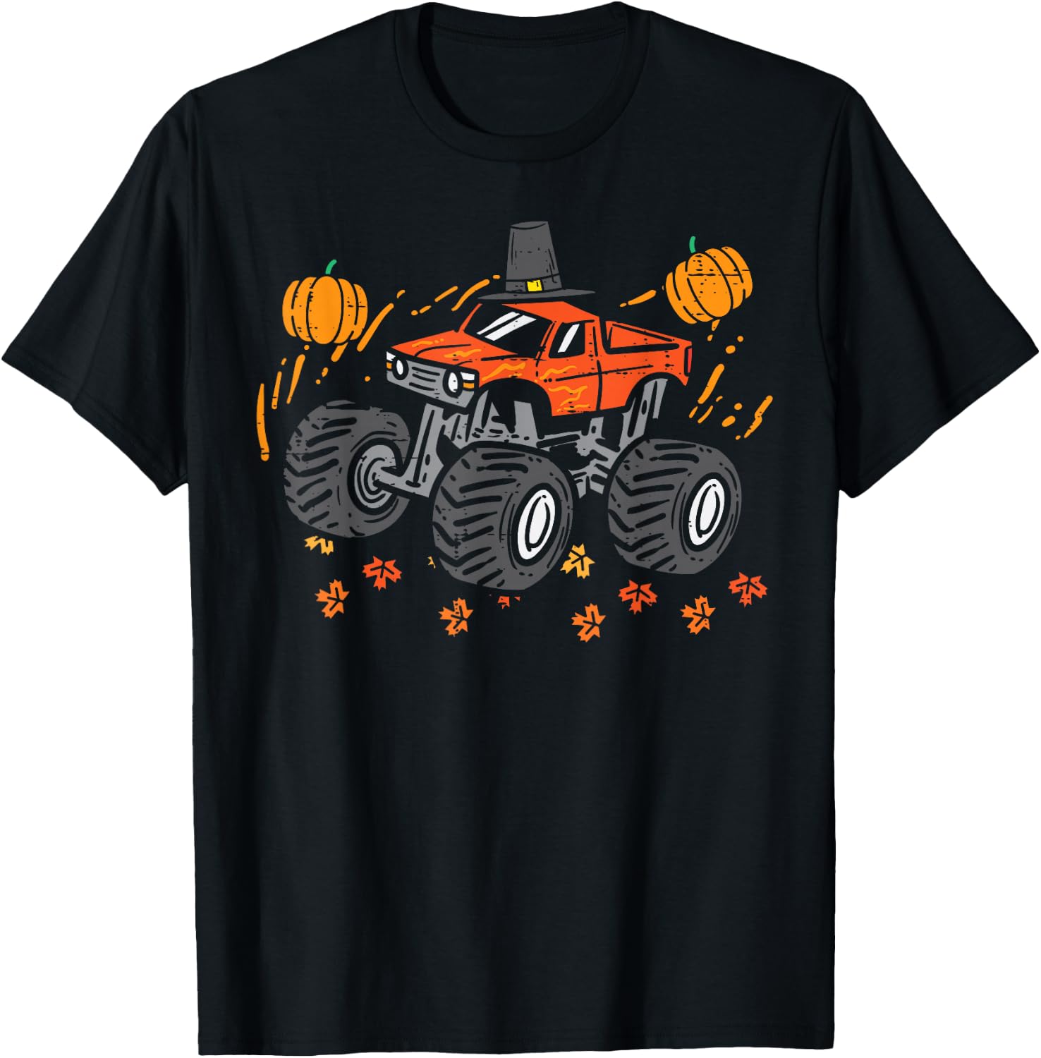 Monster Truck Pumpkins Thanksgiving Fall Toddler Boys Kids T-Shirt - T-Shirt | Black