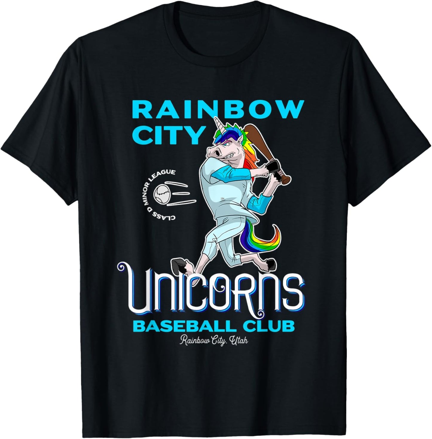 Rainbow City Unicorns Minor League Baseball Team T-Shirt - T-Shirt | Black