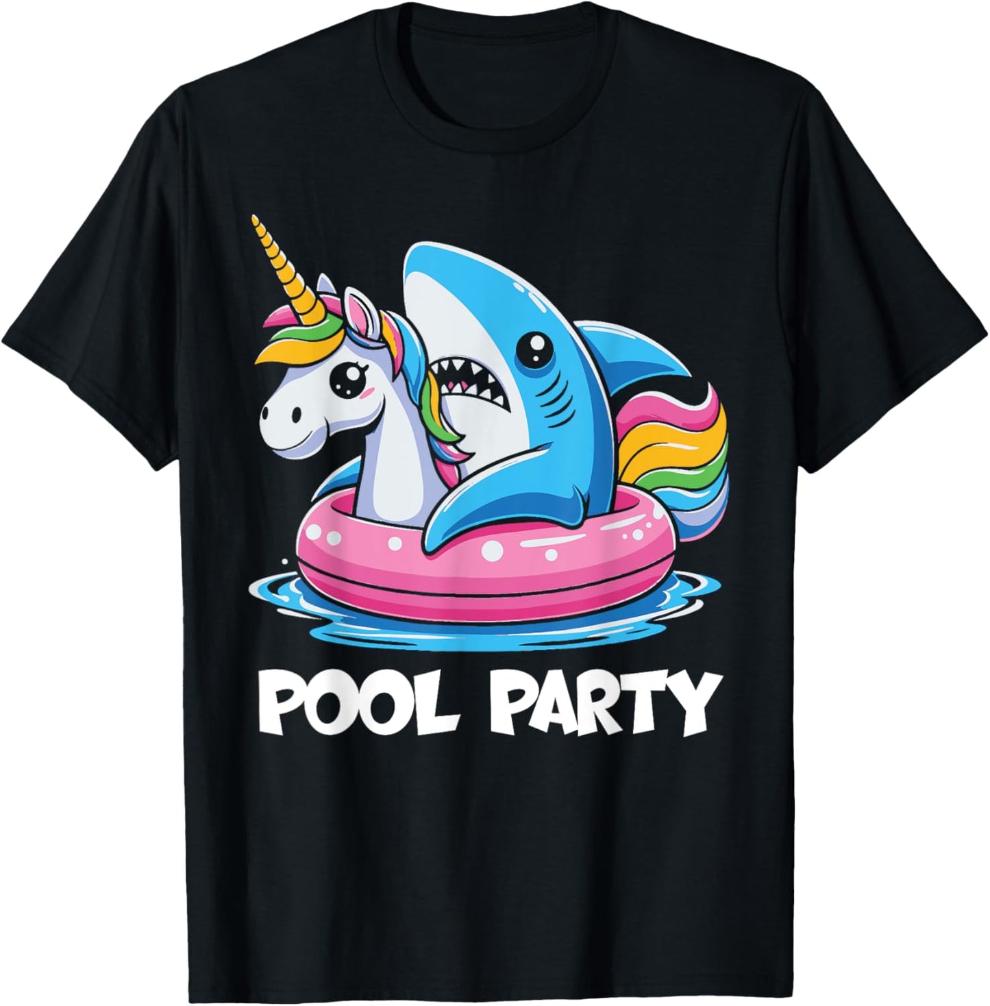 Pool Party Funny Shark And Unicorn Swimming Summer Women Kids T-Shirt - T-Shirt | Black