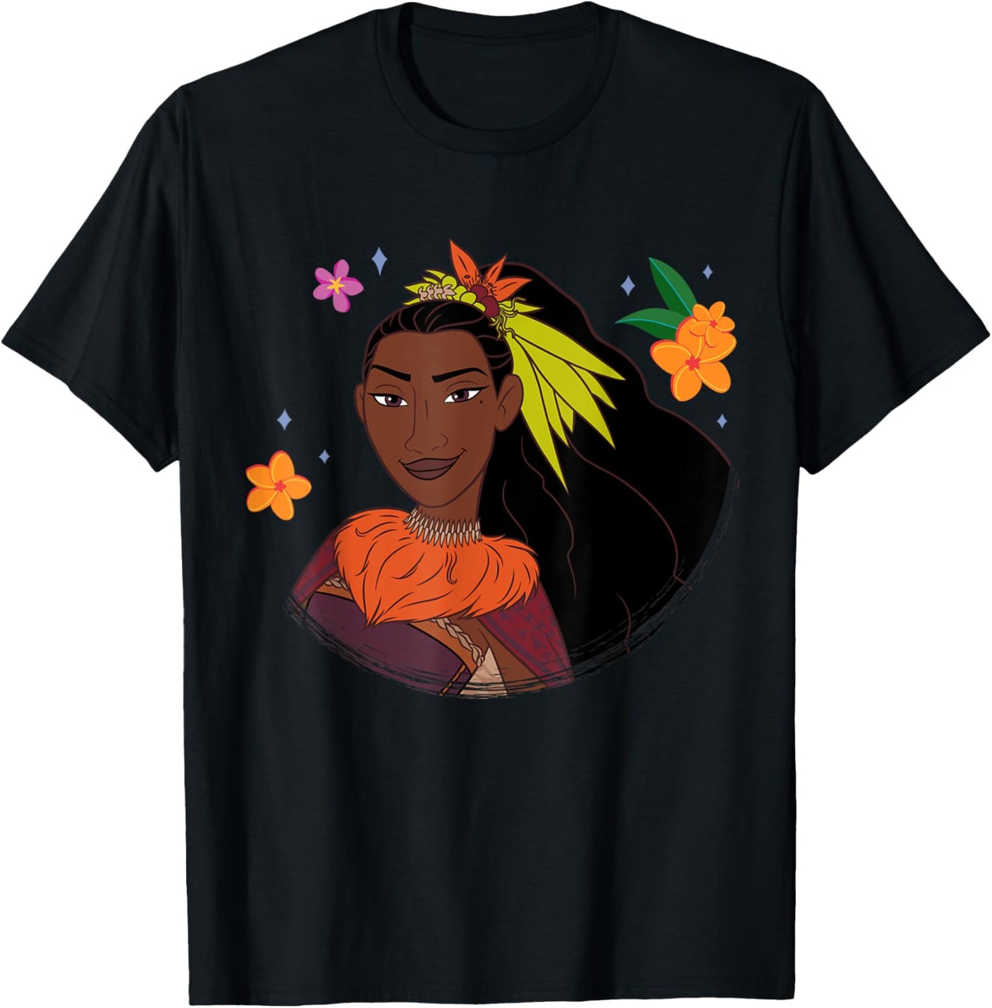 Disney Moana 2 Big Face Matangi Tropical Flowers Costume T-Shirt - T-Shirt | Black