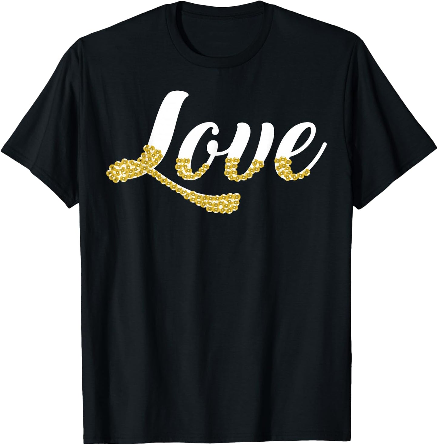 Love With Gold Sequin Design T-Shirt - T-Shirt | Black