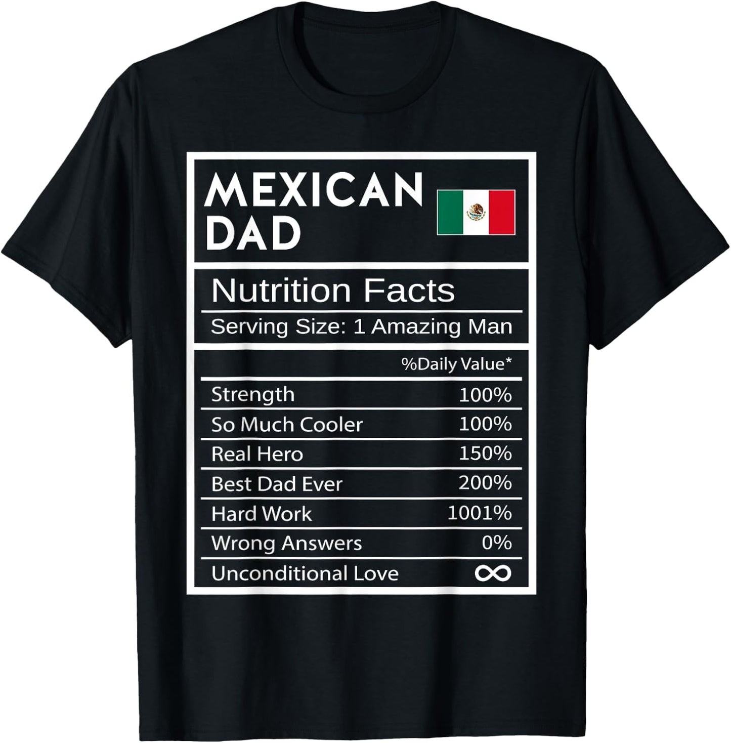 Mexican Dad Nutrition Facts National Pride Gift Dad T-Shirt - T-Shirt | Black