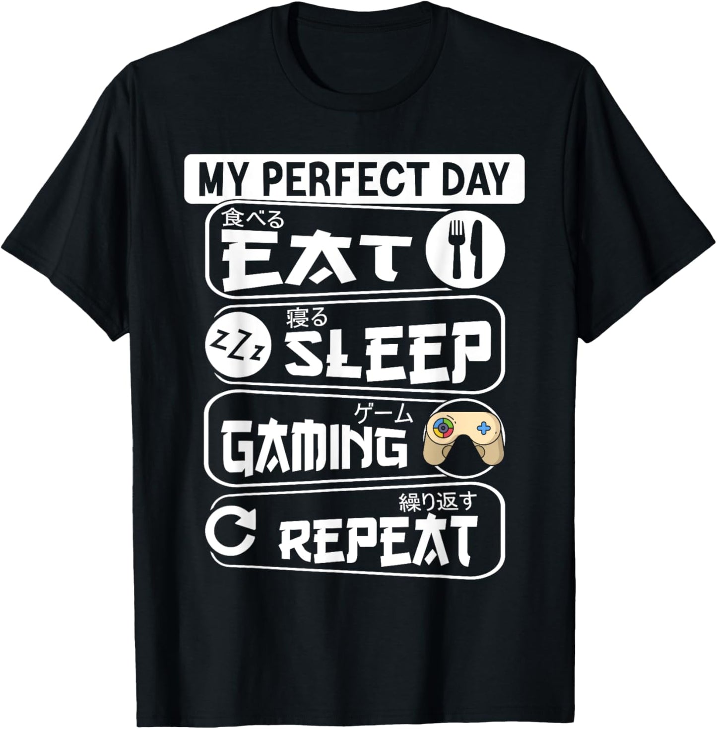 My Perfect Day Play Video Games Funny Gamer Men Boys Kids T-Shirt - T-Shirt | Black