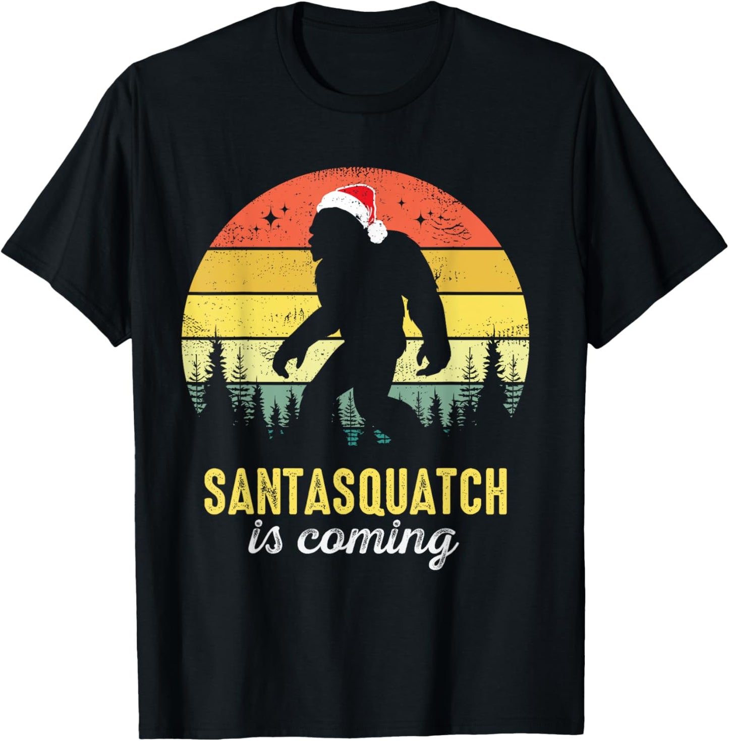 Santasquatch Is Coming Santa Bigfoot Christmas Funny Vintage T-Shirt - T-Shirt | Black