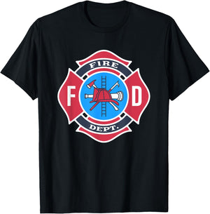 Fire Department Logo Fireman Firefighter Uniform Costume T-Shirt - T-Shirt | Black