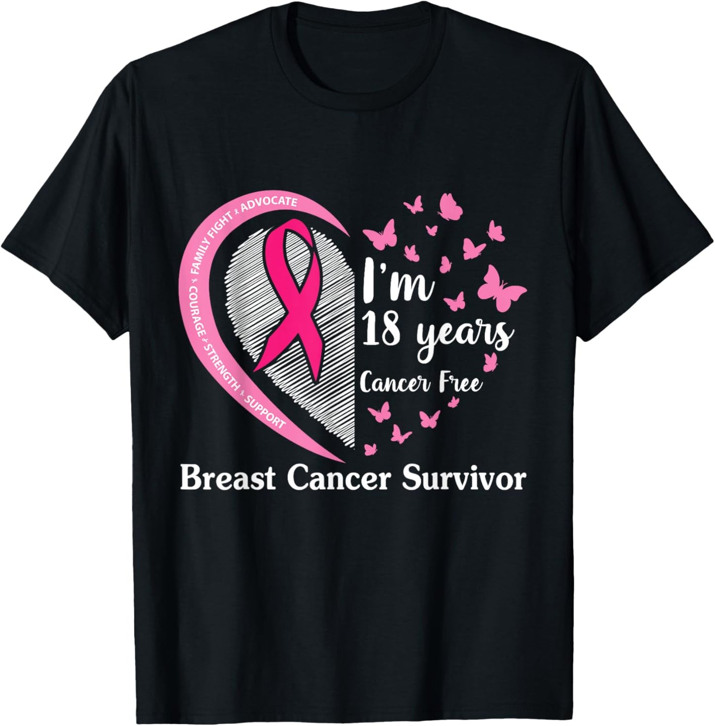 Family Fight Advocate Cour Strength I'm 18 Years Cancer Free T-Shirt - T-Shirt | Black