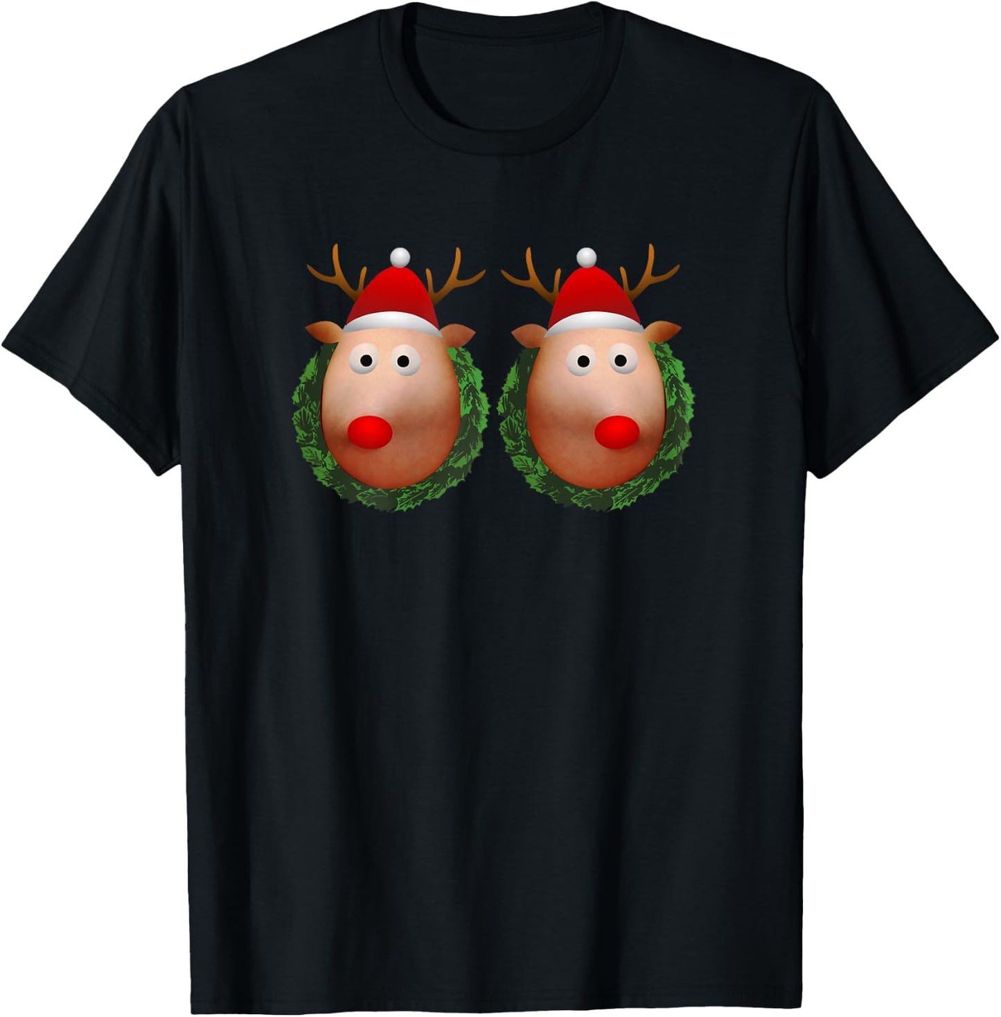 Ugly Christmas Sweater Merry Titmas Reindeer Boobs Naughty T-Shirt - T-Shirt | Black