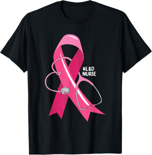 Pink Stethoscope L&D Nurse Breast Cancer Awareness Women T-Shirt - T-Shirt | Black