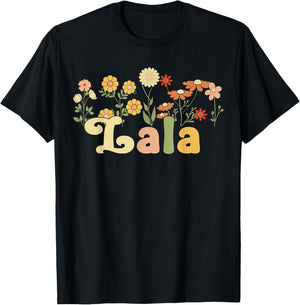 Groovy Lala Grandmother Flowers Lala Grandma T-Shirt - T-Shirt | Black