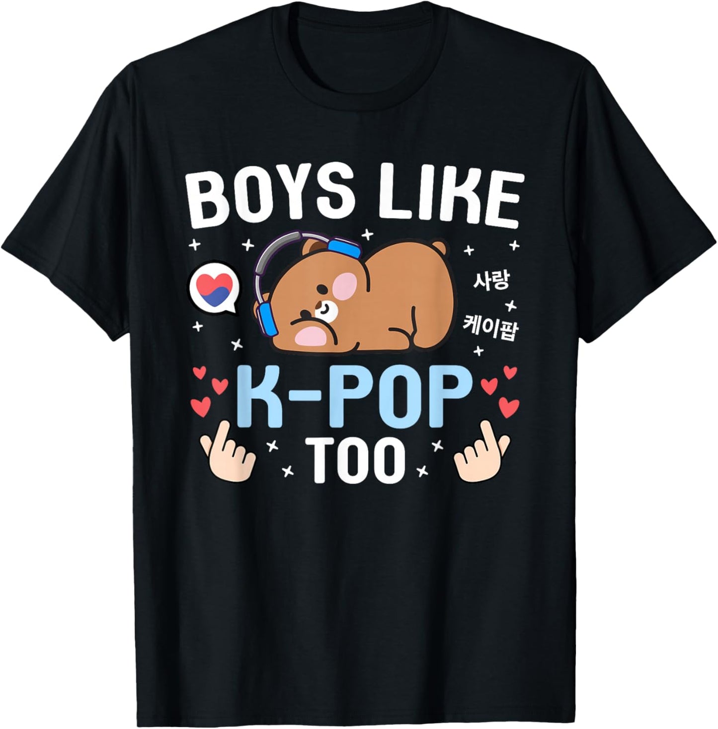 Boys Like K-Pop Too Cute Kawaii Bear Korean Music Kids K-Pop T-Shirt - T-Shirt | Black