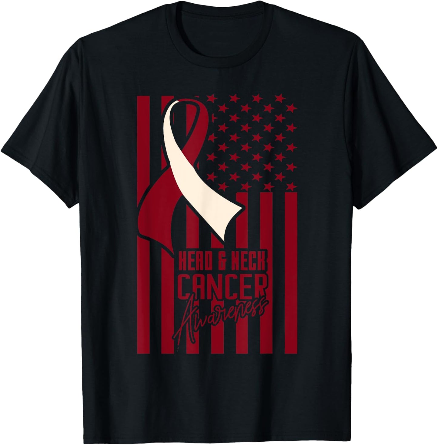 Head & Neck Cancer Awareness American Flag Burgundy Ivory Kids Men T-Shirt - T-Shirt | Black