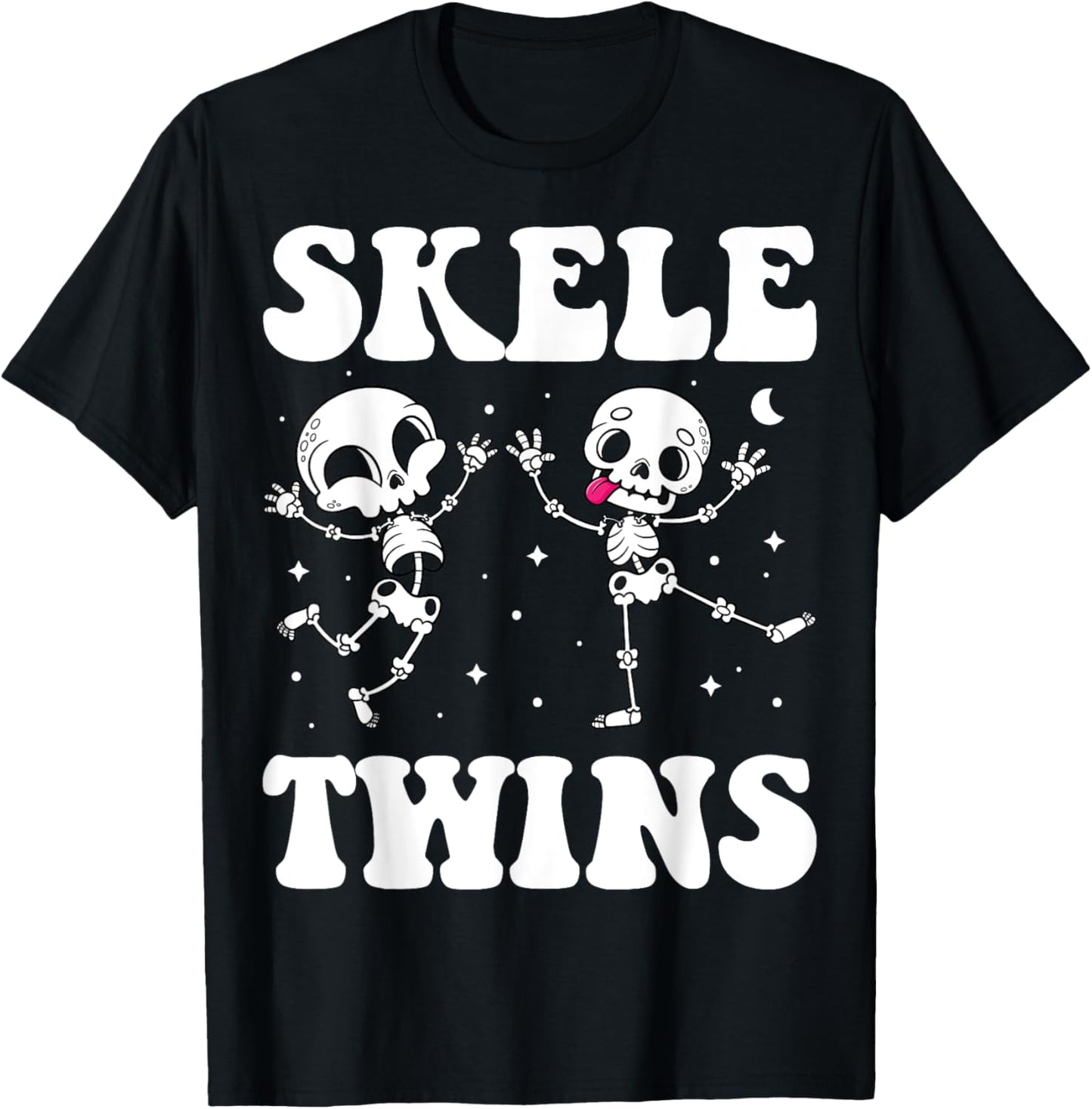 Cute Twin Day Halloween Twinning Girls Boys Outfit Funny Dancing Skeletons Twins Halloween Matching Skeletwins T-Shirt - T-Shirt | Black