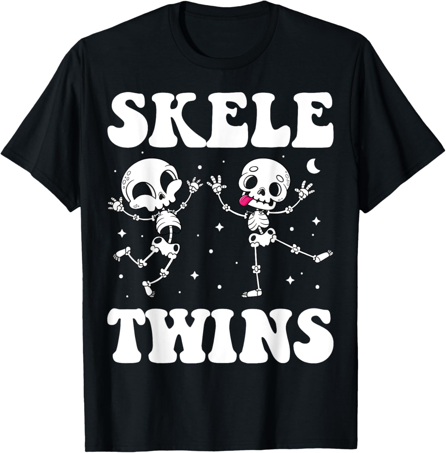 Cute Twin Day Halloween Twinning Girls Boys Outfit Funny Dancing Skeletons Twins Halloween Matching Skeletwins T-Shirt - T-Shirt | Black