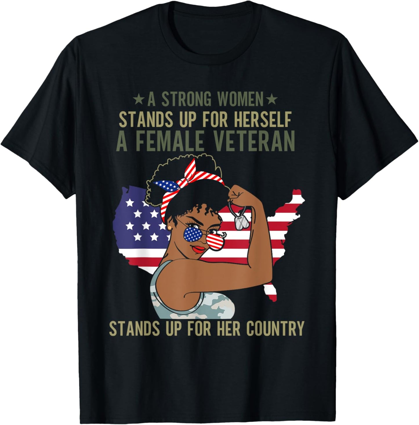 African American Army Veteran Female Afro Melanin Girl T-Shirt - T-Shirt | Black