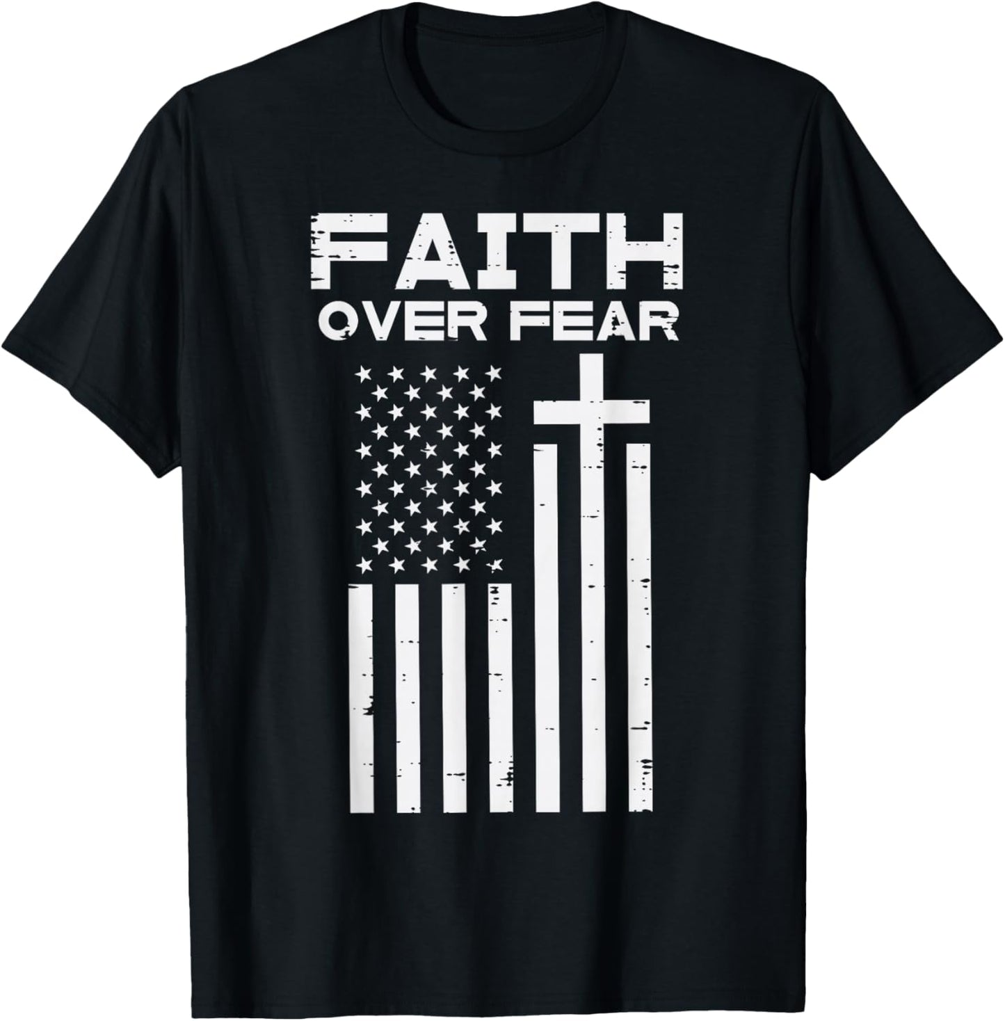 Faith Over Fear US Flag Cross Jesus Christian Men Women Kids T-Shirt - T-Shirt | Black