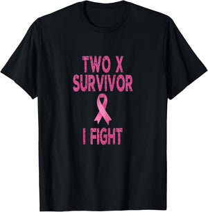 Two X Survivor Breast Cancer I Fight T-Shirt - T-Shirt | Black