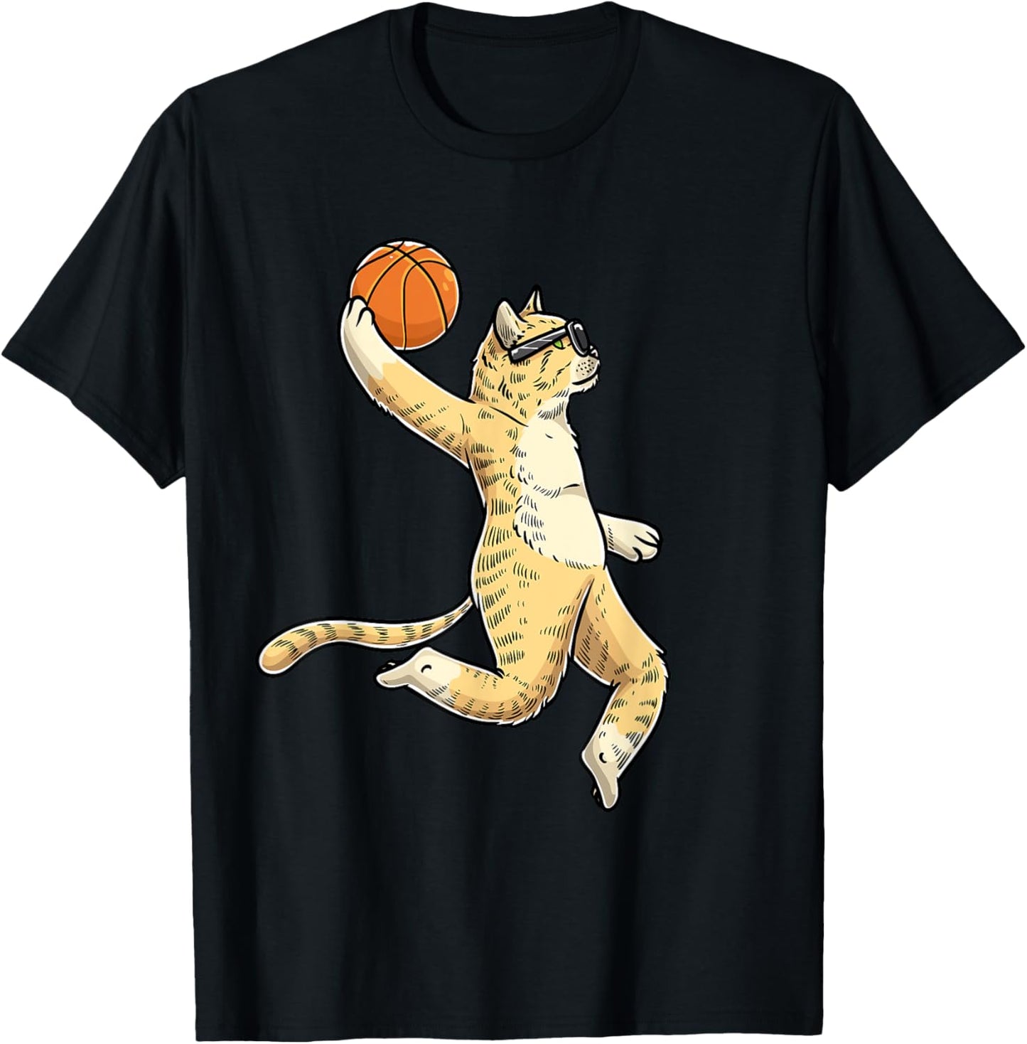 Cat With Basketball Ball Basketball Player Women Girls Kids T-Shirt - T-Shirt | Black