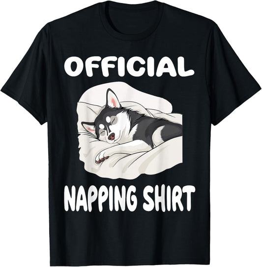 Siberian Husky Dog Pajamas Nightgown Official Napping Men Women Girls Kids T-Shirt - T-Shirt | Black