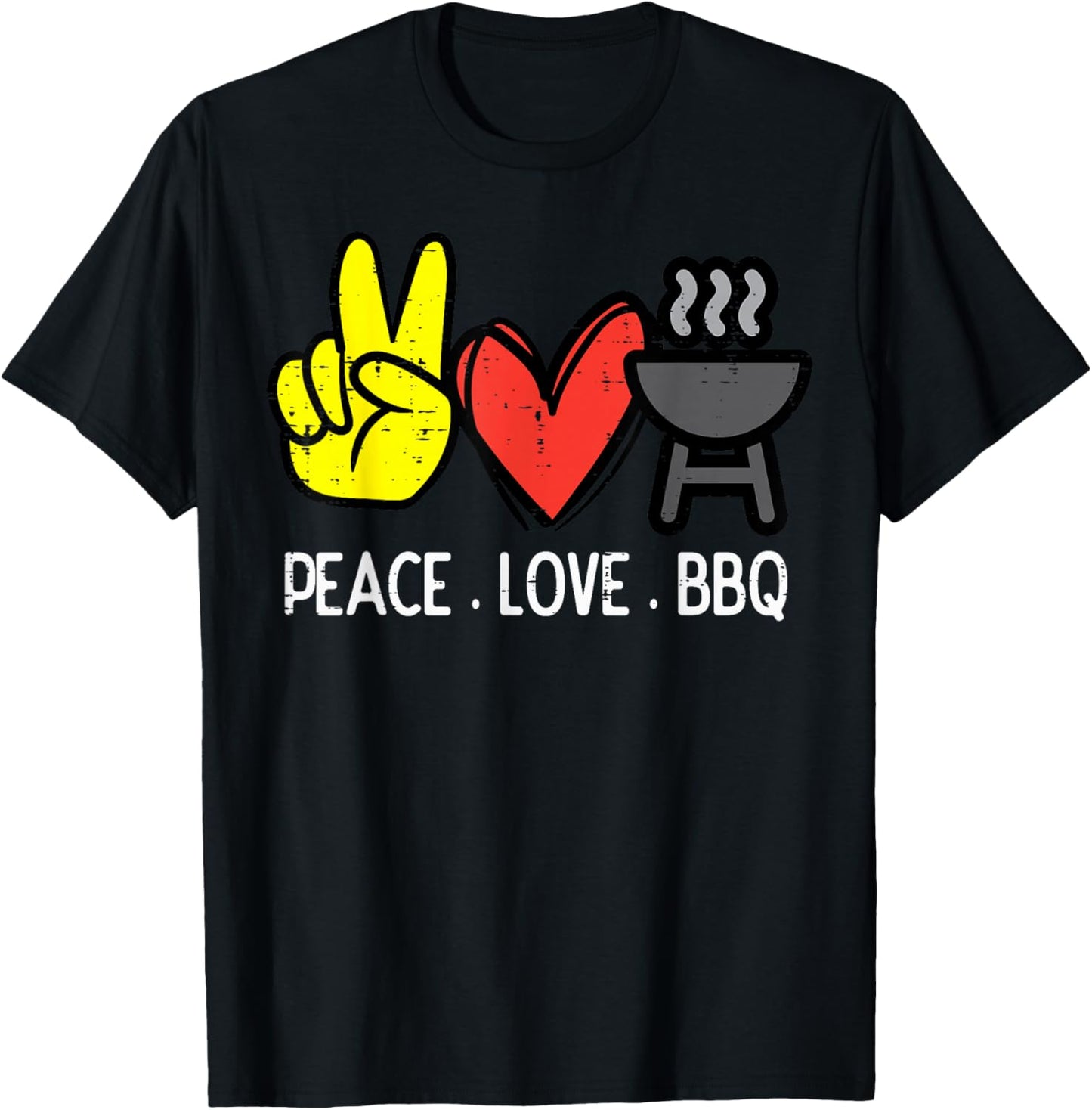 Peace Love Bbq Retro Barbecue Meat Grilling Men Women Kids T-Shirt - T-Shirt | Black