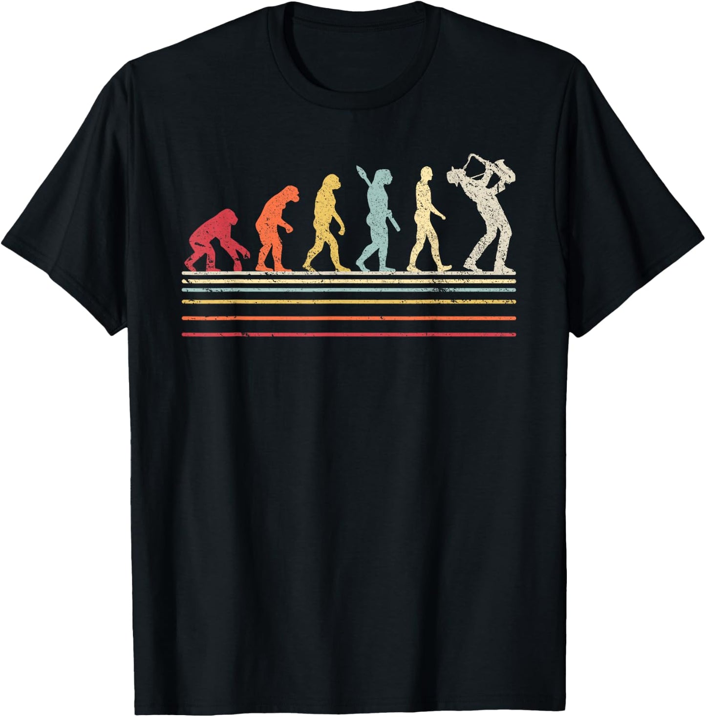 Funny Saxophone . Retro Vintage Evolution of Man Shirt T-Shirt - T-Shirt | Black