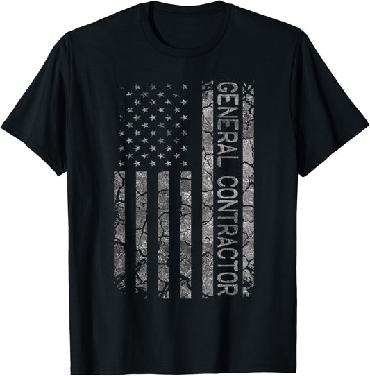 American Flag Job Title Worker Funny General Contractor Women Men T-Shirt - T-Shirt | Black