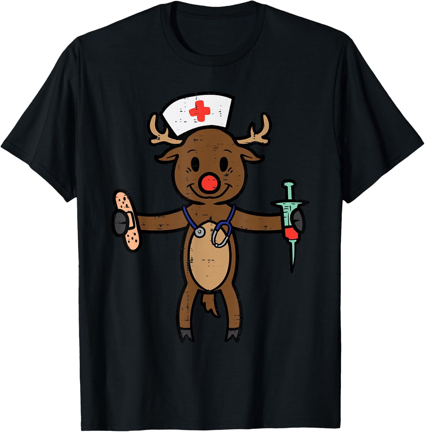 Christmas Nurse Reindeer Funny Xmas Nursing Scrub Top Women T-Shirt - T-Shirt | Black