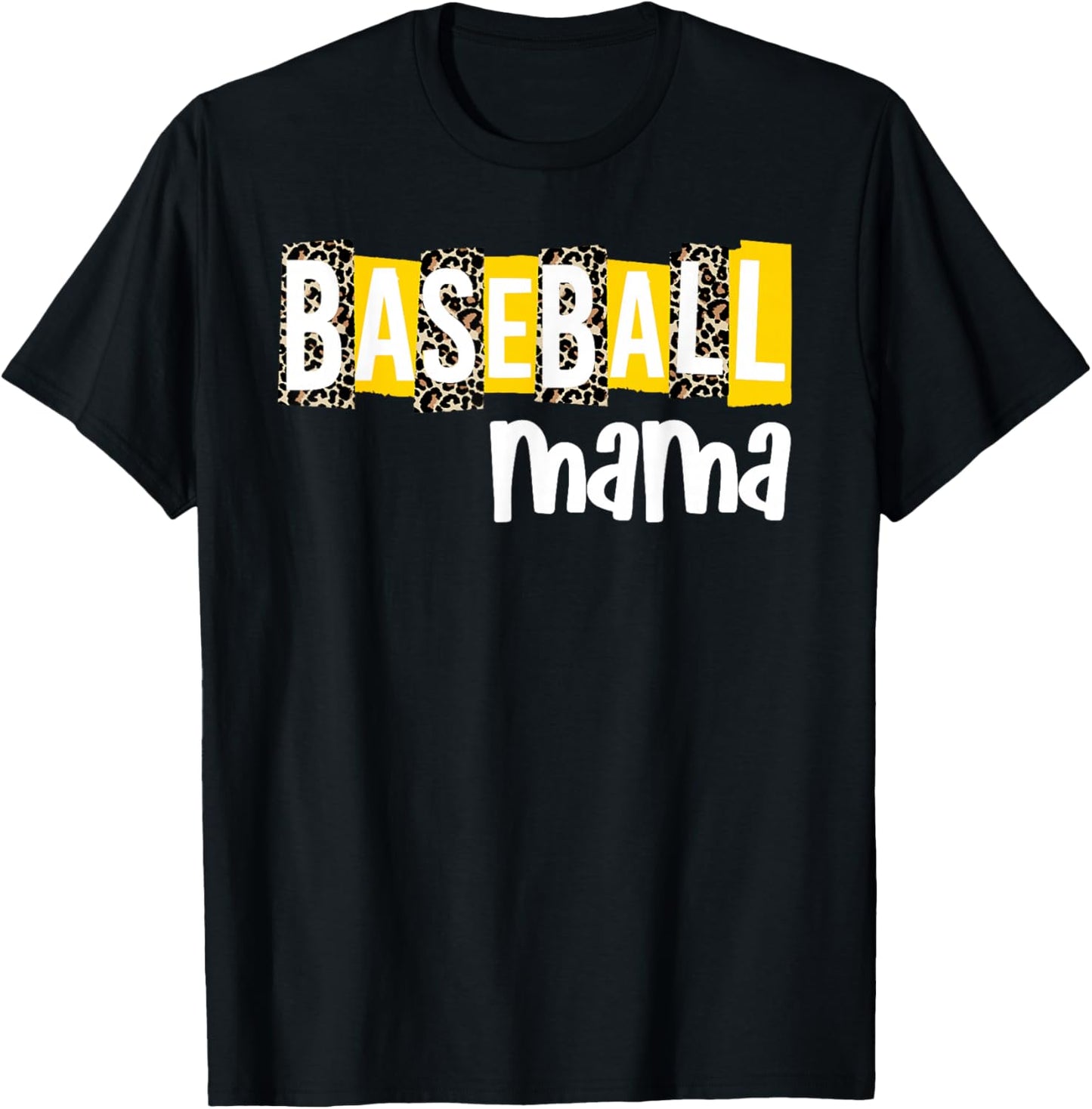 Baseball Mama Yellow Leopard Print Baseball Mom Gear Sports T-Shirt - T-Shirt | Black