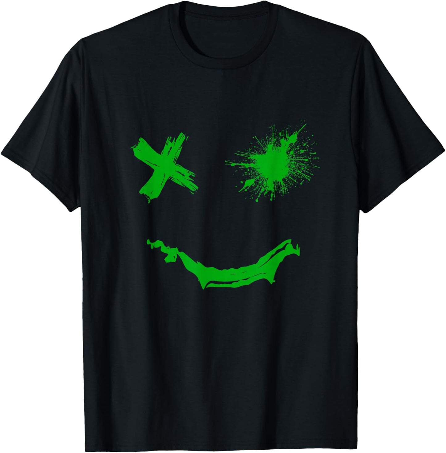 Green Grunge Face Kelly Green Color Graphic T-Shirt - T-Shirt | Black