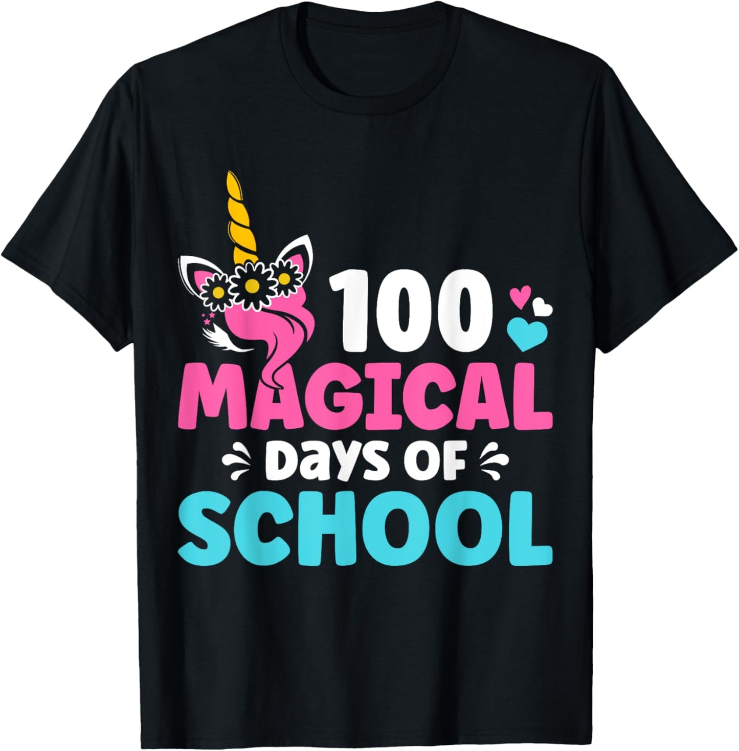 100th Day of Kindergarten For Girls 100 Magical Days Unicorn T-Shirt - T-Shirt | Black