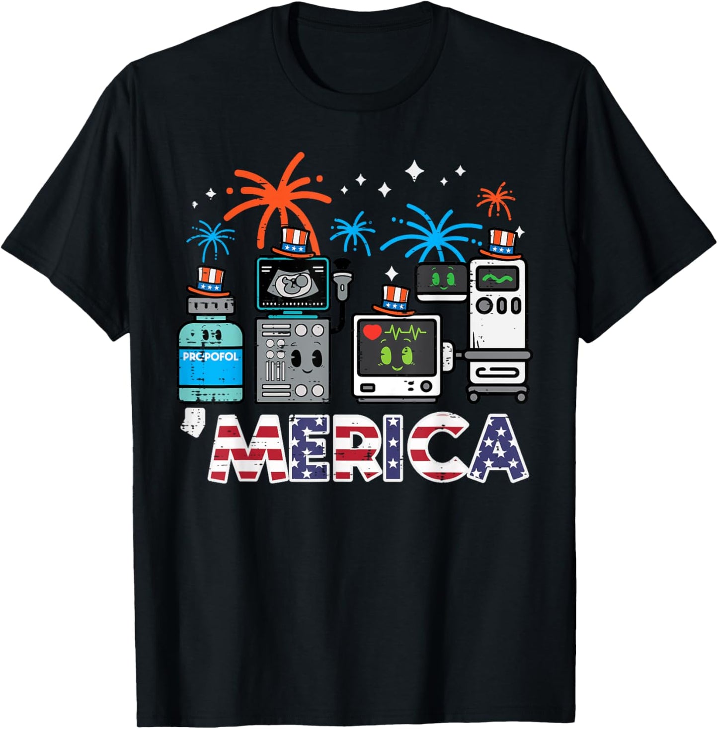 4th July Nurse Propofol Merica Scrub Top Patriotic Men Women T-Shirt - T-Shirt | Black