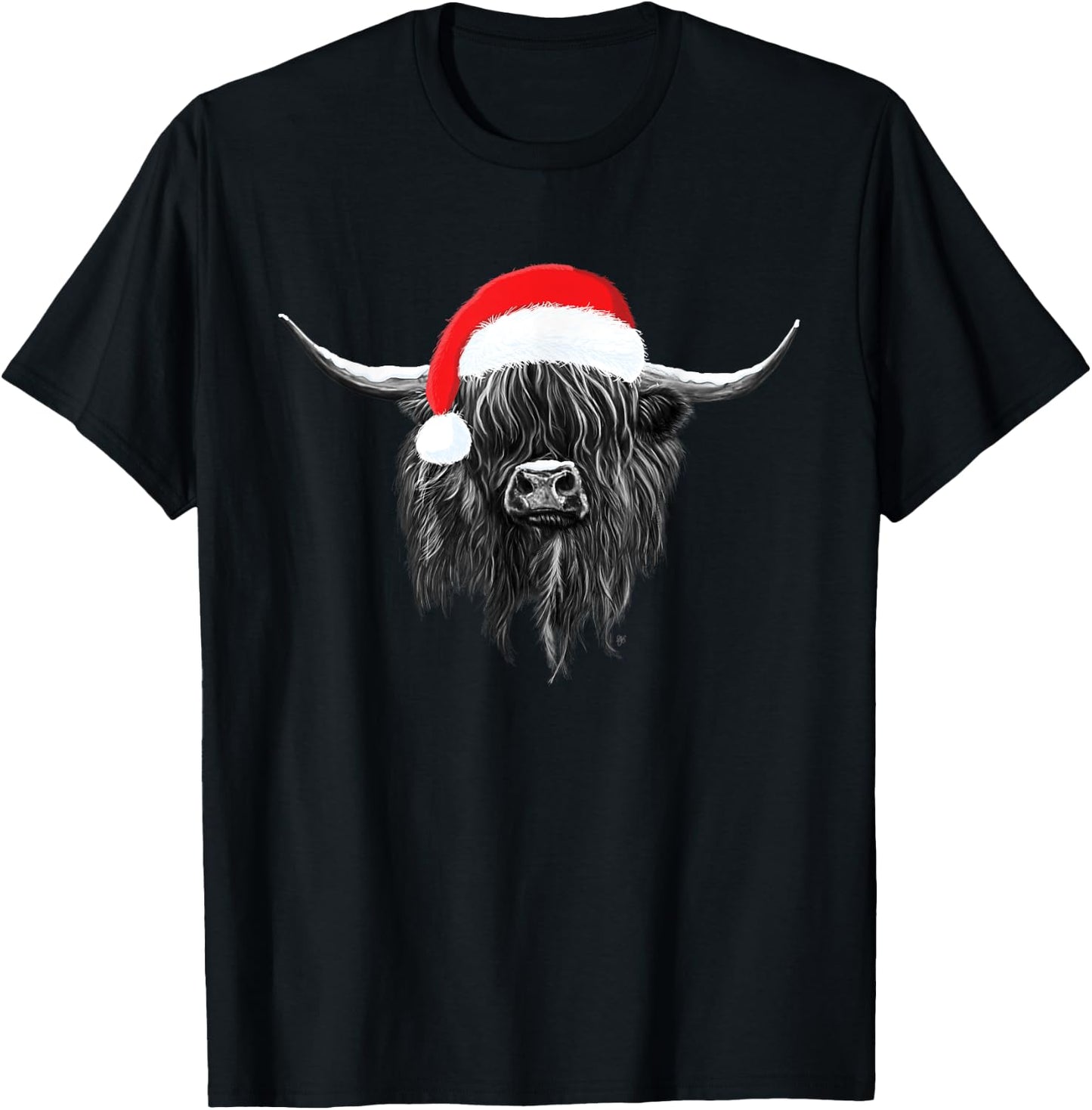 Scottish Highland Cow Christmas Santa Hat T-Shirt - T-Shirt | Black