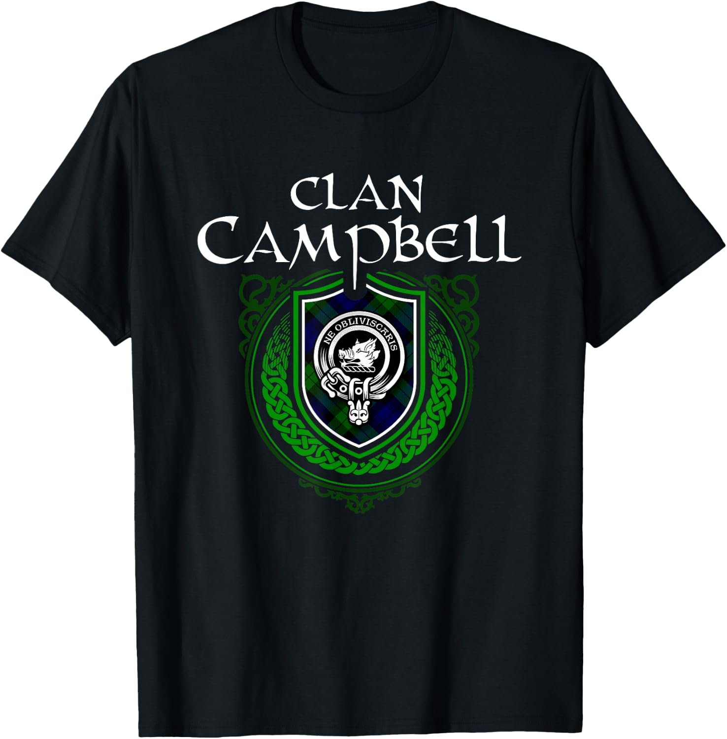 Clan Campbell Surname Scottish Clan Crest Tartan Badge T-Shirt - T-Shirt | Black