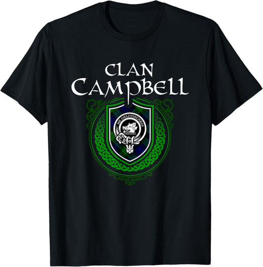 Clan Campbell Surname Scottish Clan Crest Tartan Badge T-Shirt - T-Shirt | Black