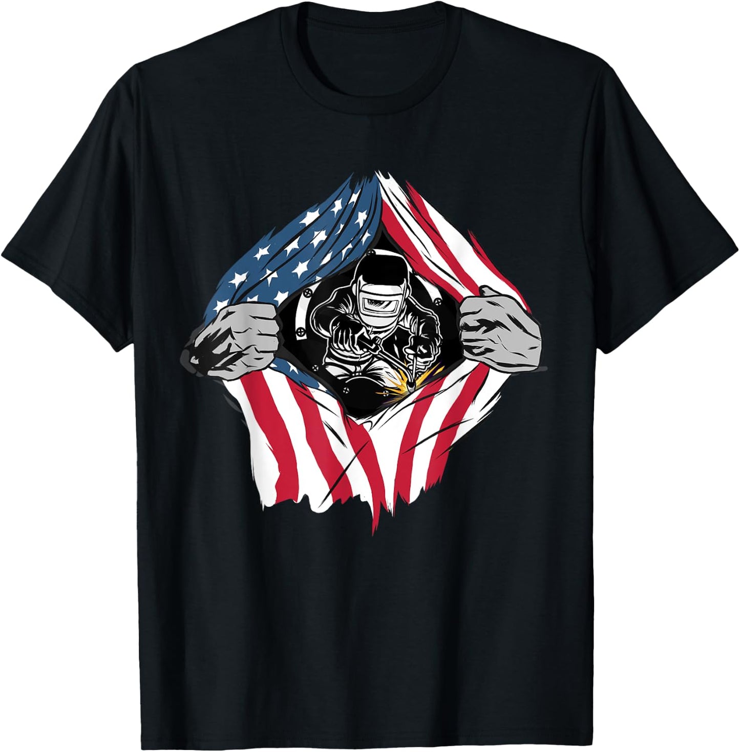 American Flag Welder Patriotic USA 4th Of July Welding Gift Women Men T-Shirt - T-Shirt | Black