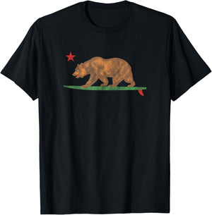 Funny California Surfing Bear Surfboard Vintage Souvenir T-Shirt - T-Shirt | Black