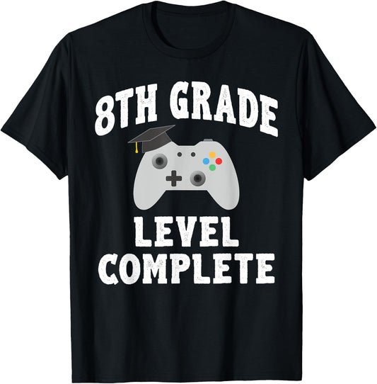 8th Grade Level Complete Gamer Class Of 2025 Graduation T-Shirt - T-Shirt | Black