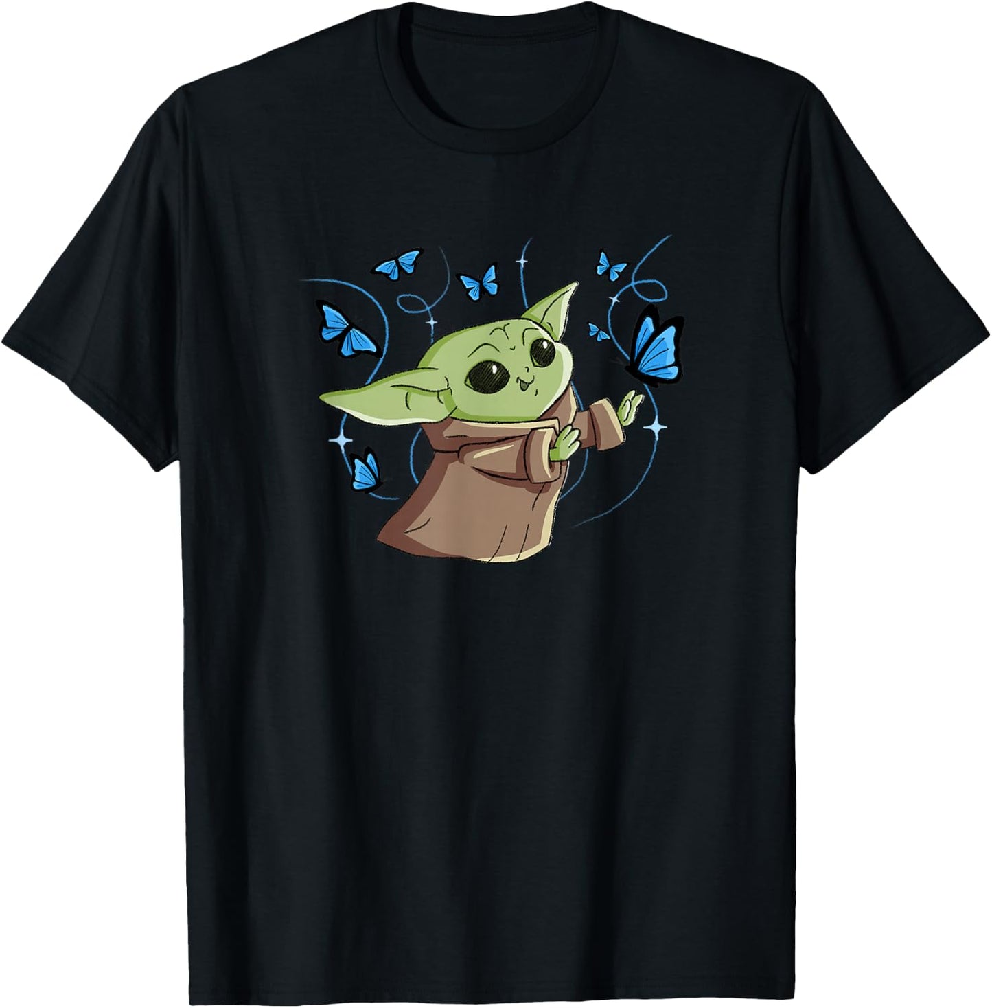 Star Wars The Mandalorian The Child with Blue Butterflies T-Shirt - T-Shirt | Black