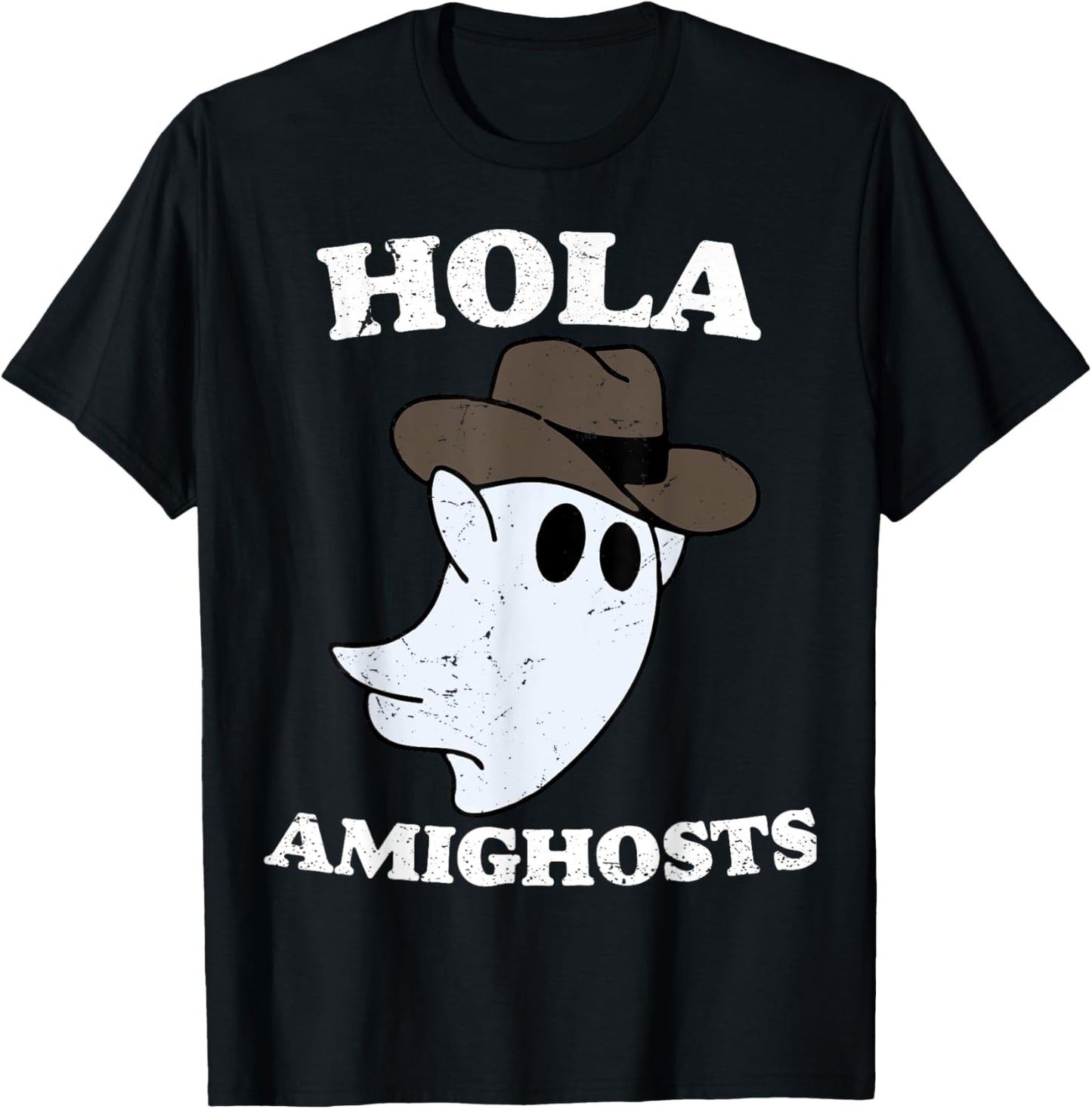 Hola Amighosts Funny Spanish Halloween Cowboy Cute Ghost T-Shirt - T-Shirt | Black